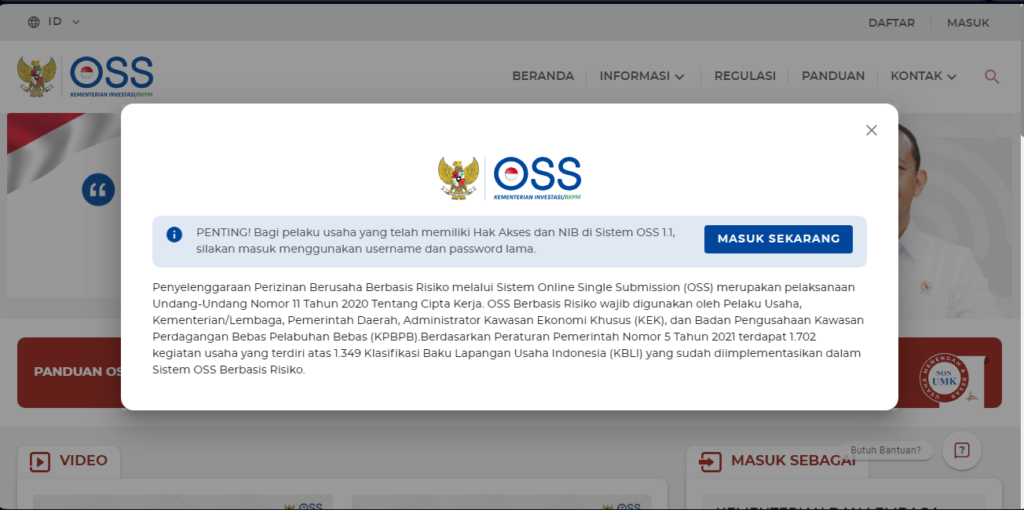 Cara membuat Nomor Induk Berusaha bagi UMK di Online Single Submission Berbasis